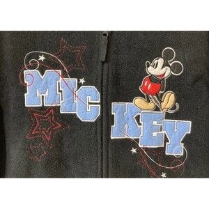 Disney Fleece Jacket Black Mickey Mouse Full Zip Hooded Pockets